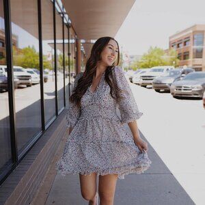 NWT - Apricot Floral Tiered Ruffle Dress in Cream